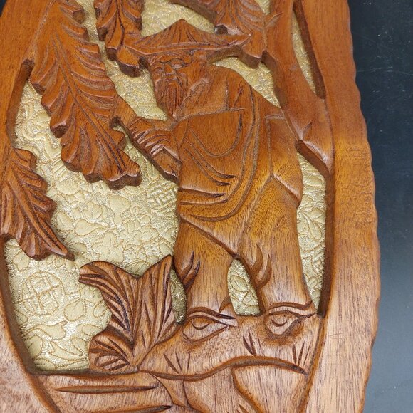 Vintage Hand Carved Wood Wall Panels Pair Leaf Shaped Asian Inspired Wall Art - Picture 7 of 7